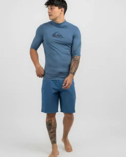 Quiksilver All Time Short Sleeve Rash Vest Aegean Blue Heather Sale