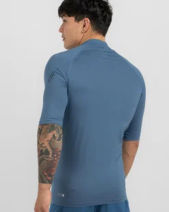Quiksilver All Time Short Sleeve Rash Vest Aegean Blue Heather Sale
