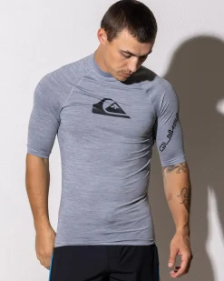 Quiksilver All Time Short Sleeve Rash Vest Quarry Heather New
