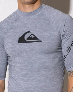 Quiksilver All Time Short Sleeve Rash Vest Quarry Heather New