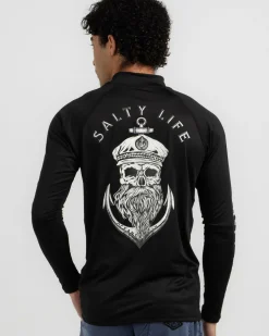 Salty Life Anchors Long Sleeve Rash Vest Black Outlet