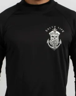 Salty Life Anchors Long Sleeve Rash Vest Black Outlet