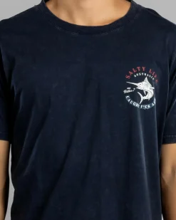 Salty Life Any Bites T-Shirt Navy Acid New