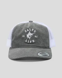 Salty Life Barnacle Trucker Cap Washed Black Denim Hot