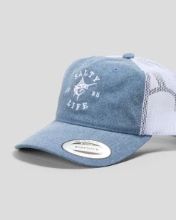 Salty Life Barnacle Trucker Cap Washed Blue Denim Discount