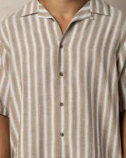 RVCA Beat Stripe Vintage Short Sleeve Shirt Ermine Hot