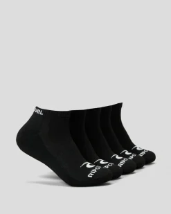Rip Curl Brand Ankle Socks 5 Pack Black Best