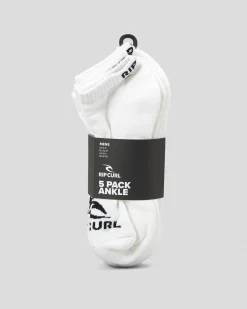 Rip Curl Brand Ankle Socks 5 Pack White New