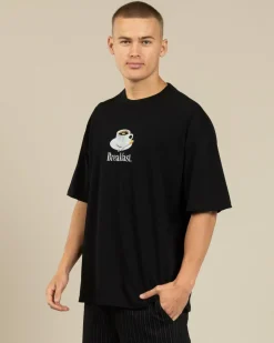 Threadheads Breakfast Coffee Oversized T-Shirt Black Outlet