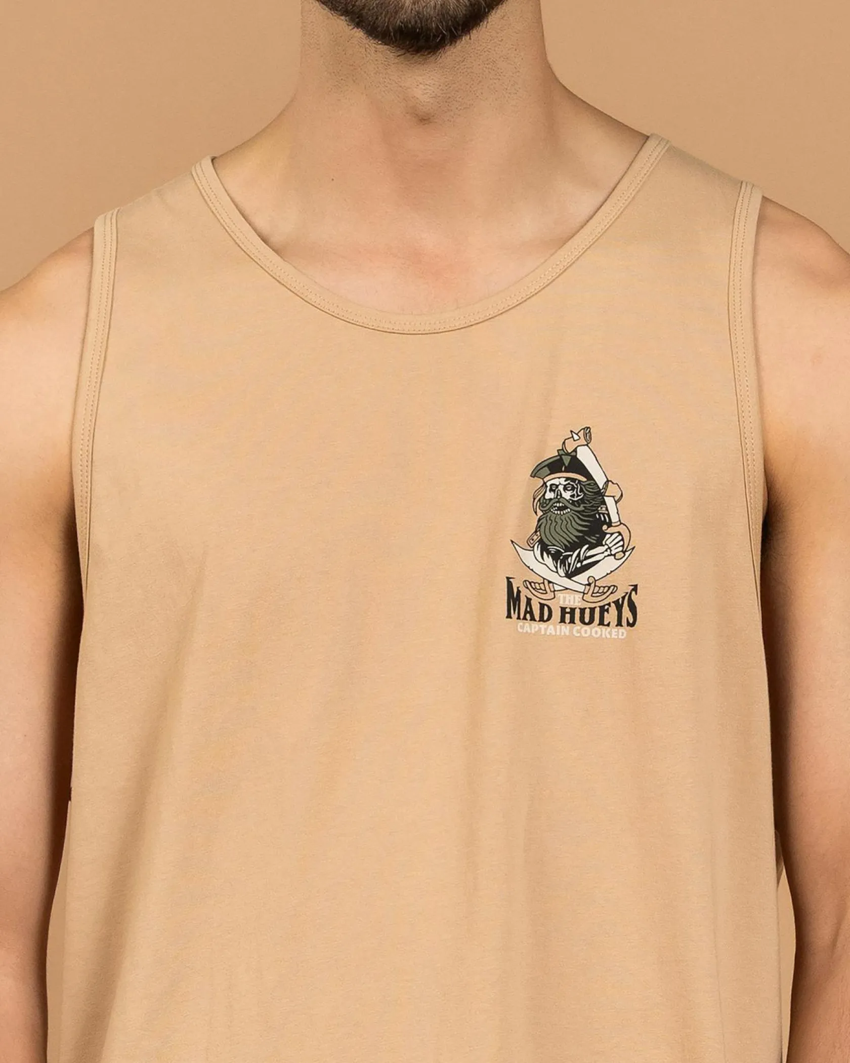 The Mad Hueys Captain Ship Faced Singlet Tan Clearance
