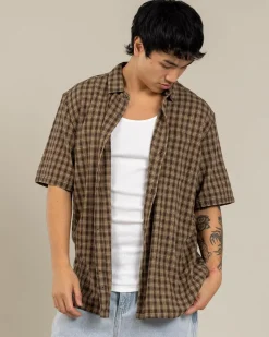 Rip Curl Classic Surf Check Short Sleeve Shirt Khaki Rock Discount