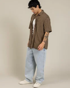 Rip Curl Classic Surf Check Short Sleeve Shirt Khaki Rock Discount