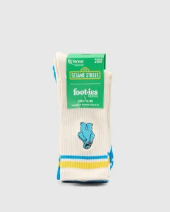 FOOT-IES Cookie Monster Sneaker Sock 2 Pack Cream/blue