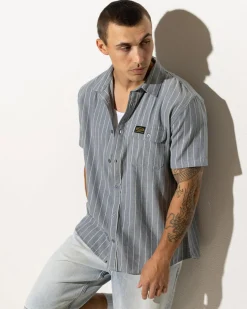 RVCA Dayshift Stripe II Short Sleeve Shirt Chambray Online