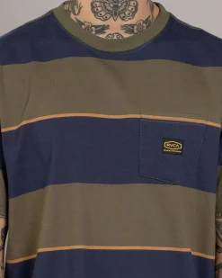 RVCA Dayshift Stripe T-Shirt Moody Blue Online