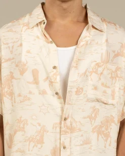 Double Diamond Ranch Desert Rider Short Sleeve Shirt Cream New