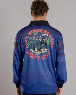 Salty Life Don't Worry Fishing Shirt Navy Sale