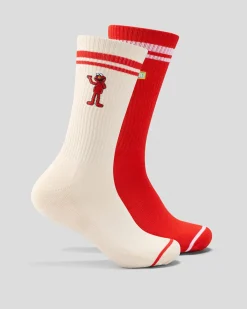 FOOT-IES Elmo Sneaker Sock 2 Pack Cream/red Clearance