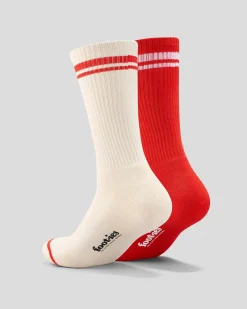FOOT-IES Elmo Sneaker Sock 2 Pack Cream/red Clearance