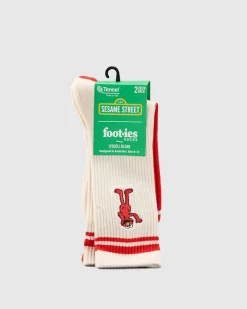 FOOT-IES Elmo Sneaker Sock 2 Pack Cream/red Clearance