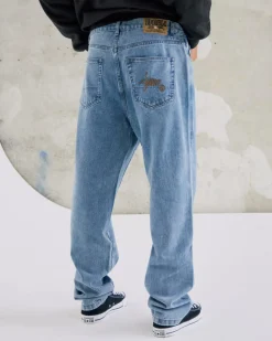S-Double Embroided Denim Standard Jeans Fade Wash New