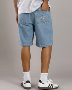 S-Double Embroidered Denim Shorts Mid Blue Hot