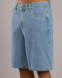 S-Double Embroidered Denim Shorts Mid Blue Hot