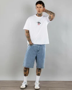 S-Double Embroidered Denim Shorts Fade Wash Best
