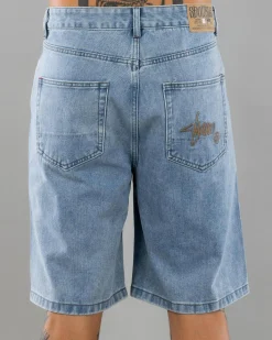 S-Double Embroidered Denim Shorts Fade Wash Best
