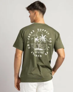 Jacks Find Paradise Surf T-Shirt Army Green Outlet