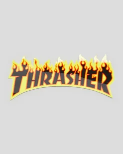 Thrasher Flame Logo Medium Sticker Multi Outlet