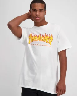 Thrasher Flame Logo T-Shirt White New
