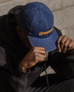 Spitfire Flames Script Strapback Cap Denim Sale