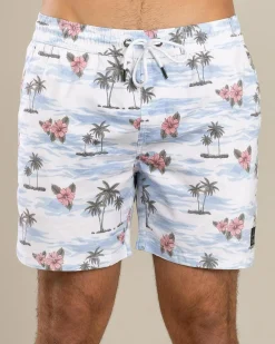 Lucid Floretta Elastic Waist Board Shorts Off White Discount