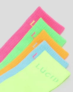 Lucid Fluro Crew Socks 5 Pack Multi Clearance