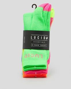 Lucid Fluro Crew Socks 5 Pack Multi Clearance