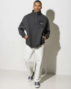 Wndrr Frequency Panel 1/4 Zip Sweatshirt Faded Black Hot