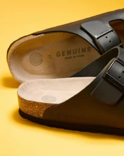 GENUINS Hawaii Oiled Leather Sandals Black Outlet