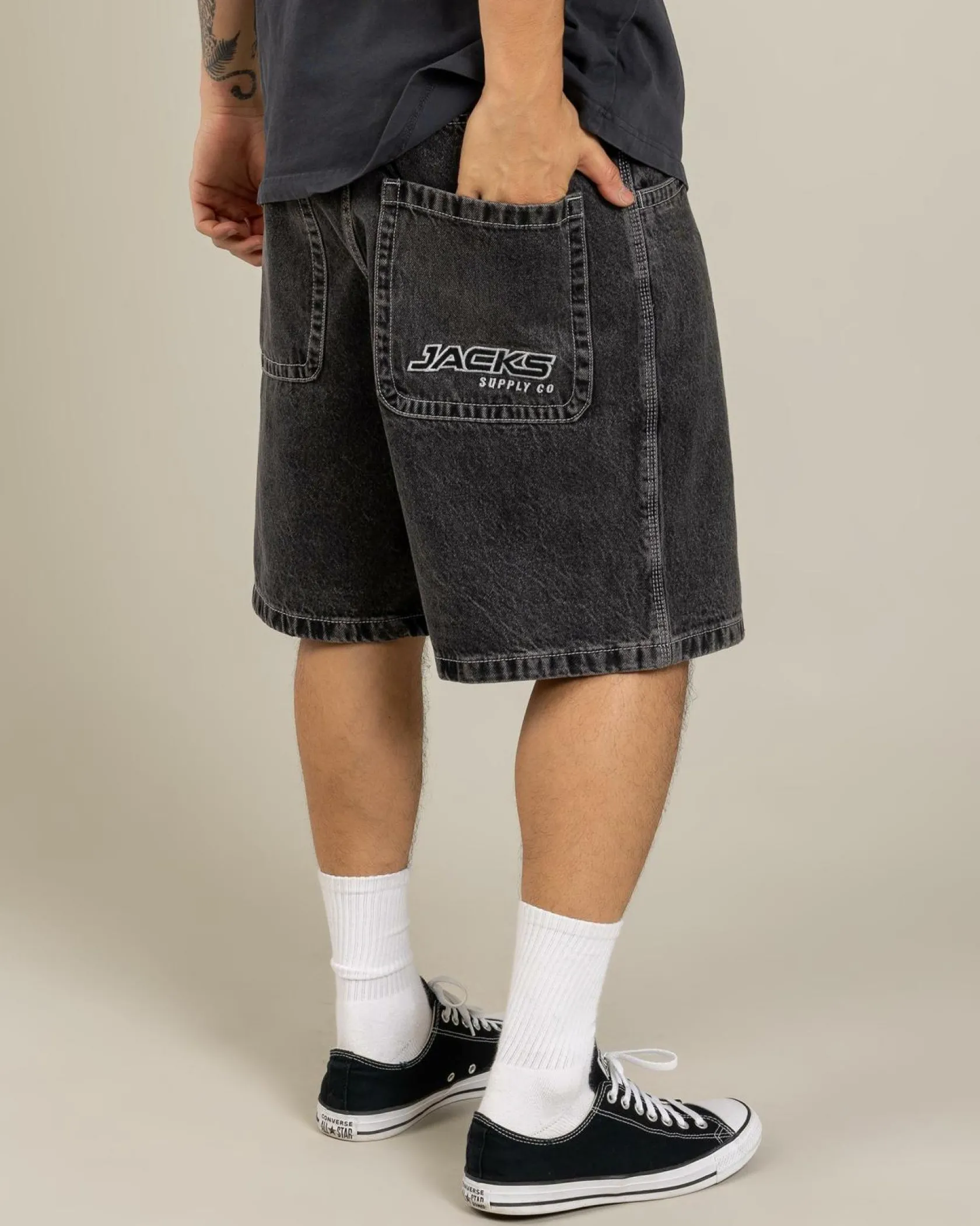 Jacks Heritage Denim Shorts Faded Black Sale