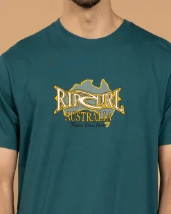 Rip Curl Heritage Desto T-Shirt Blue Green Clearance