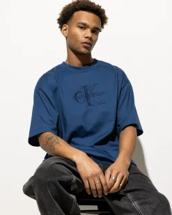 Calvin Klein Hero Monologo Embroidered T-Shirt Blue Jean Sale