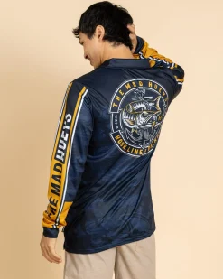 The Mad Hueys Hooked Cuda Fishing Jersey Navy Best