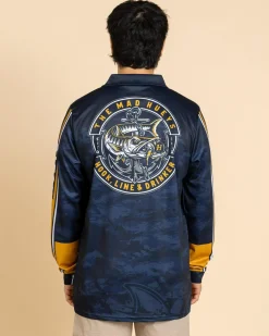 The Mad Hueys Hooked Cuda Fishing Jersey Navy Best