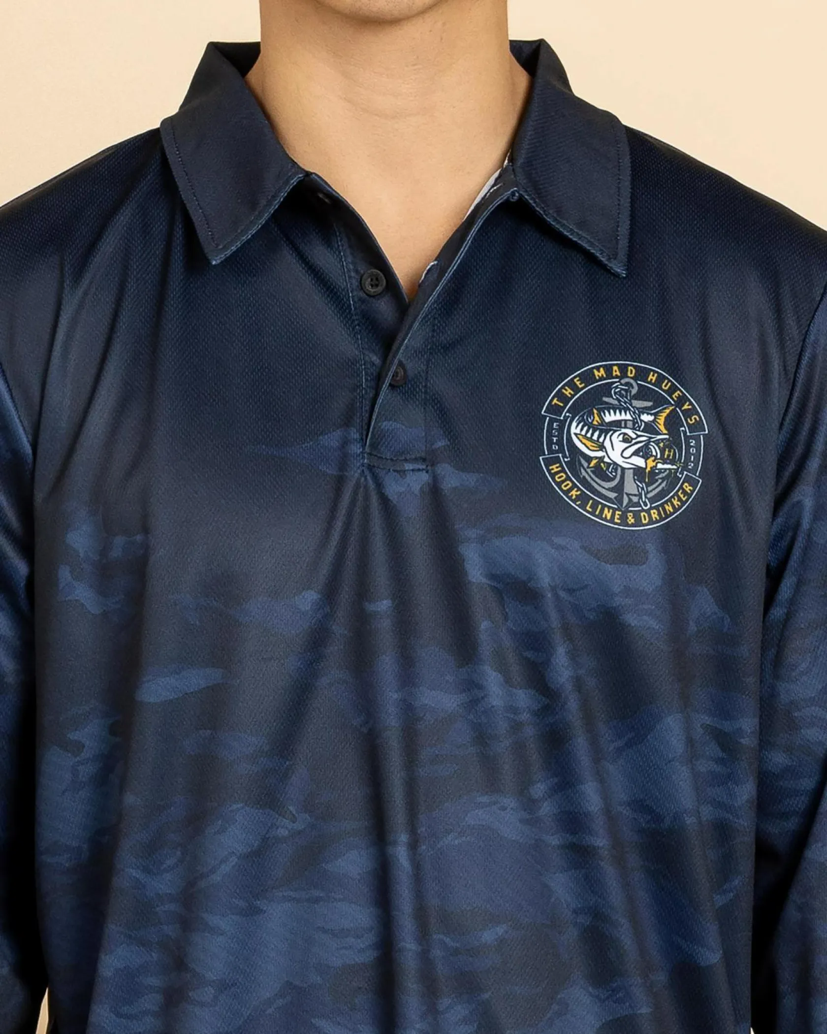 The Mad Hueys Hooked Cuda Fishing Jersey Navy Best