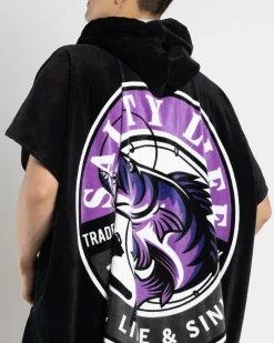 Salty Life Hooked V2 Hooded Towel Black/maroon Hot