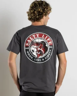 Salty Life Hooked Wetshirt Charcoal New
