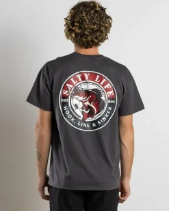 Salty Life Hooked Wetshirt Charcoal New