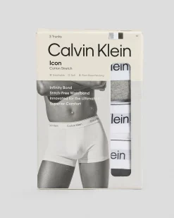 Calvin Klein Icon Cotton Stretch Trunk 3 Pack Grey Heather/white/black Best