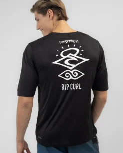 Rip Curl Icons Surflite UPF Short Sleeve Rash Vest Black Discount