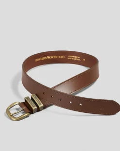 Ringers Western James Leather Belt Tawny Brown/gold Clearance